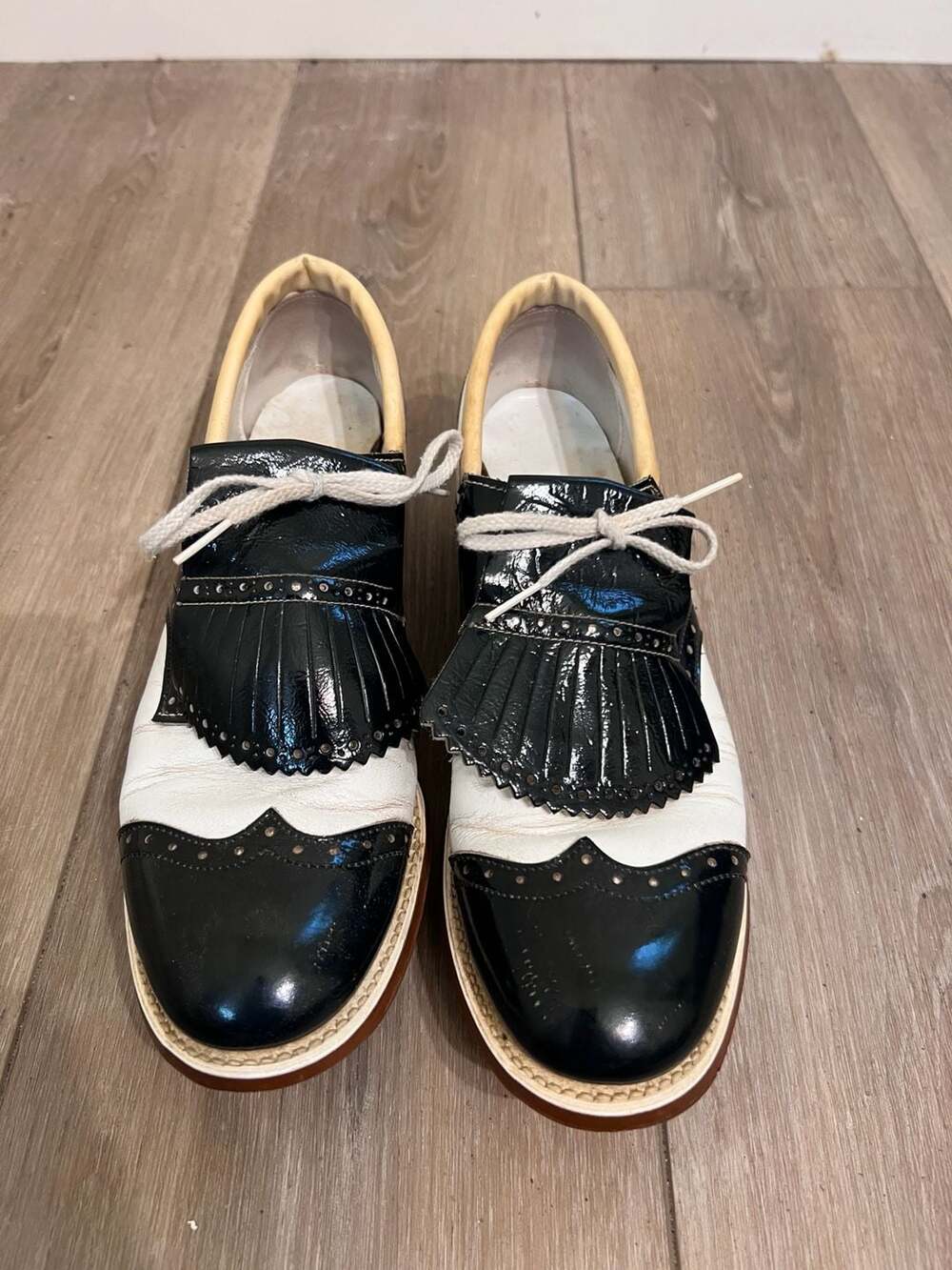 Vintage Lazy Bones Patent Leather Wingtip Kiltie Golf Shoes